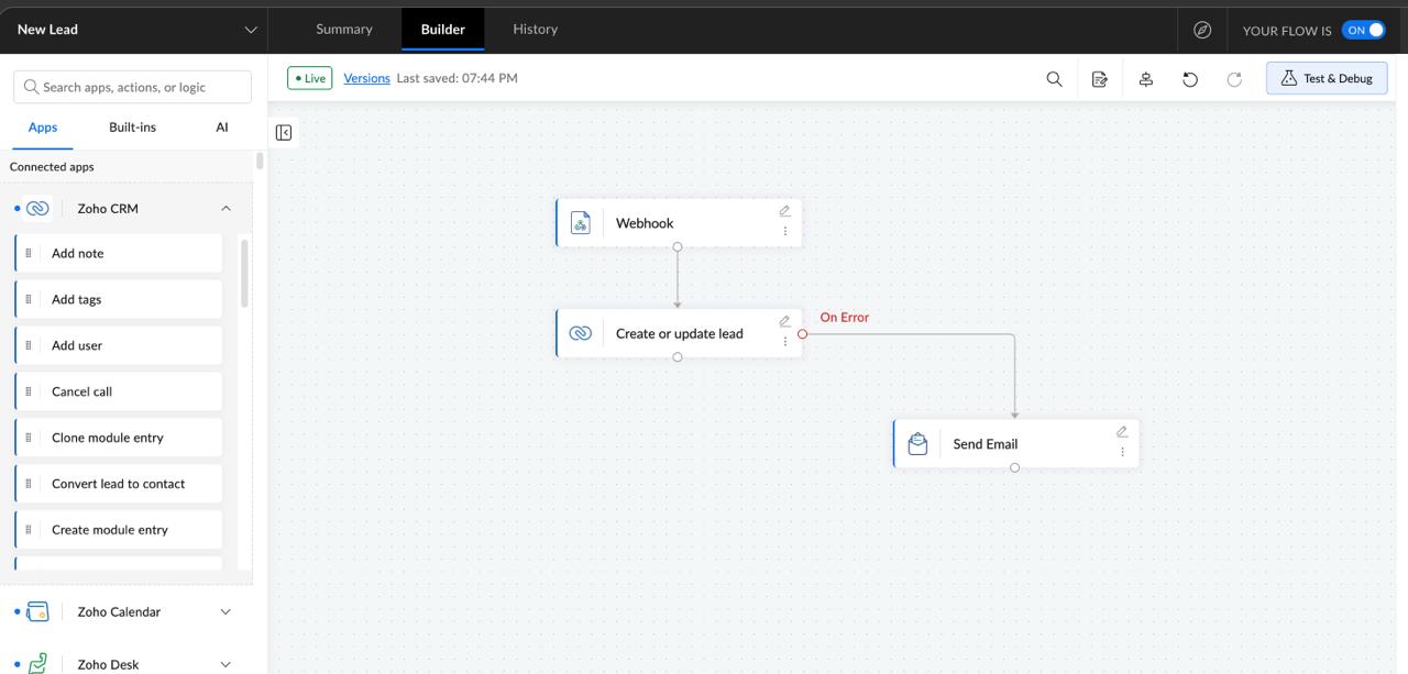 Step 6a — Choose the action in Zoho Flow